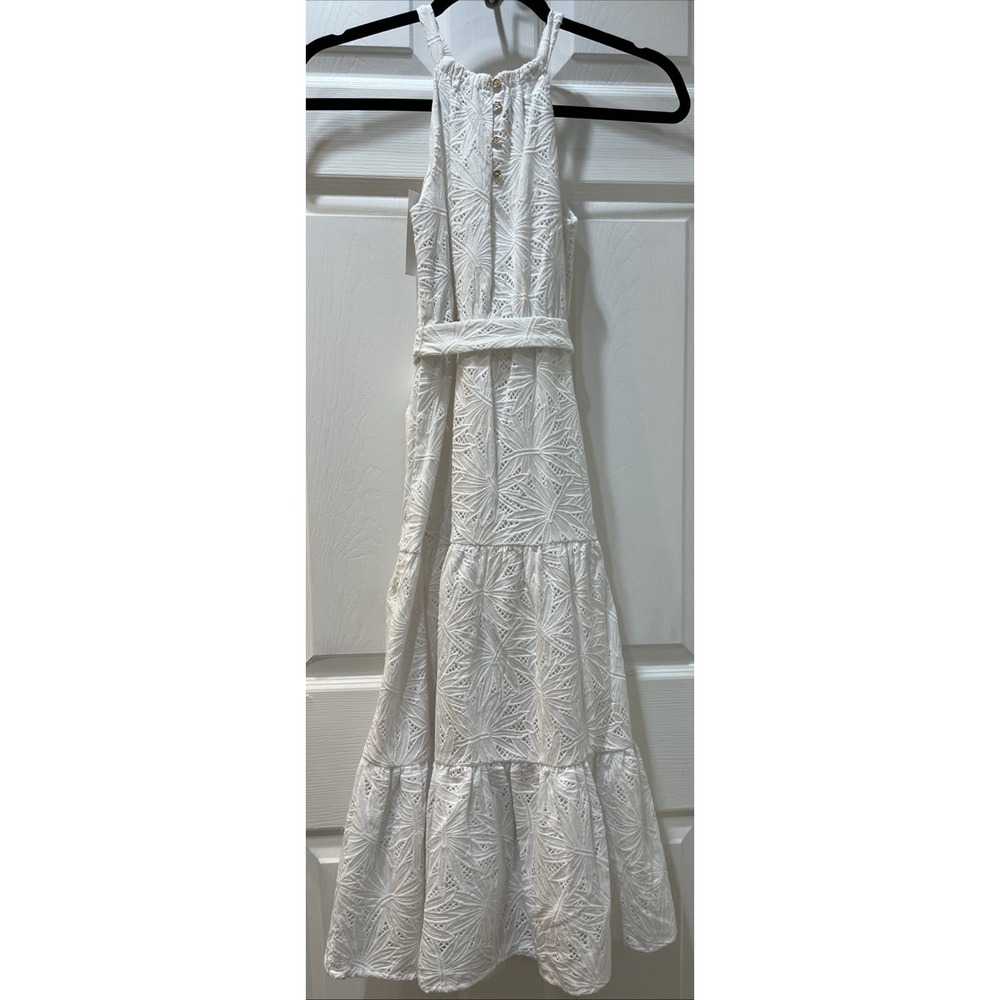 Michael Kors Floral Lace Belted Midi Dress Size 10 Girls In White Cotton